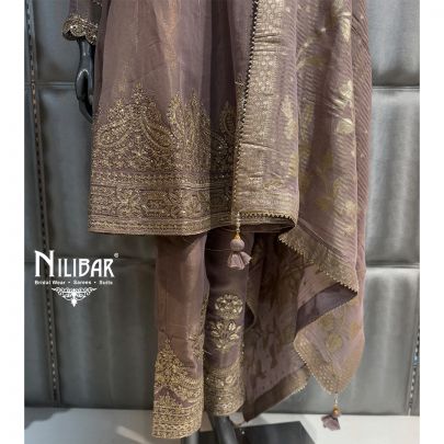 Onion Pink Lame Silk Short Anarkali Paired With Pants