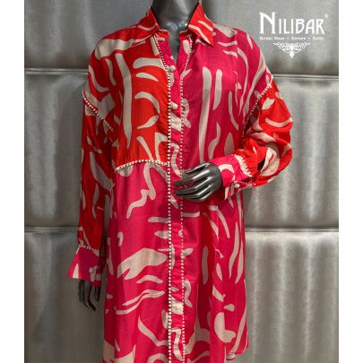 Neon Pink and Beige Muslin Baggy Shirt Paired With Straight Pants