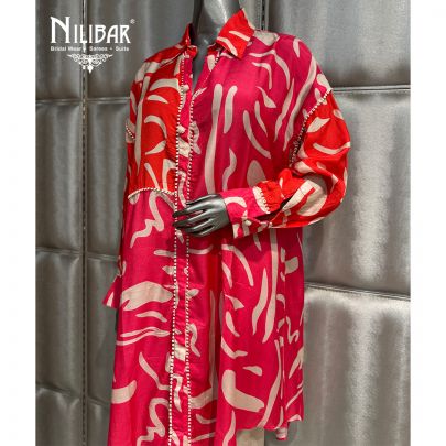 Neon Pink and Beige Muslin Baggy Shirt Paired With Straight Pants