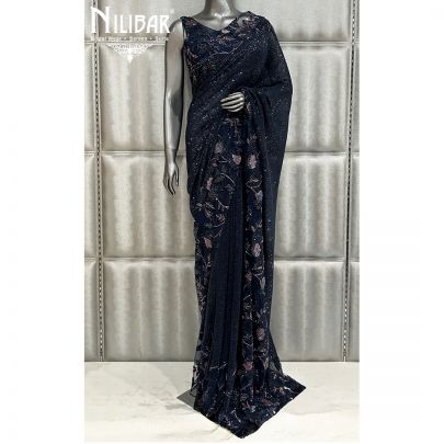 Midnight Blue Net Saree