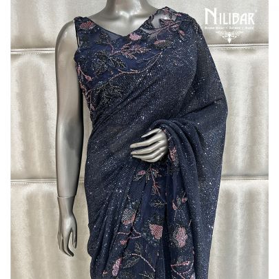 Midnight Blue Net Saree