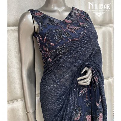 Midnight Blue Net Saree