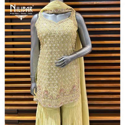 Lemon Yellow Lamé Silk Garara Suit