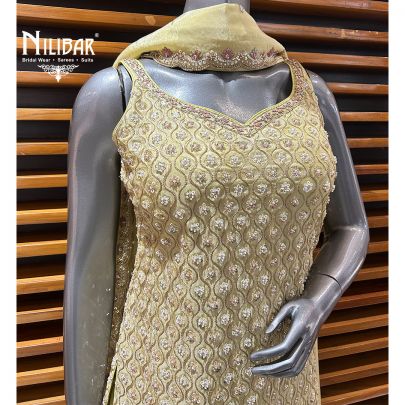Lemon Yellow Lamé Silk Garara Suit