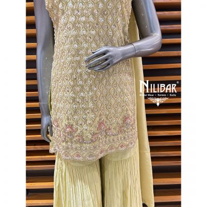 Lemon Yellow Lamé Silk Garara Suit