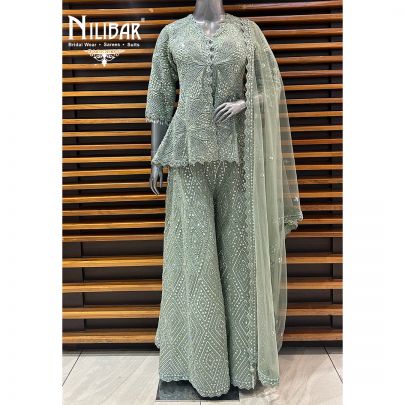 Tea Green Net Palazzo Suit
