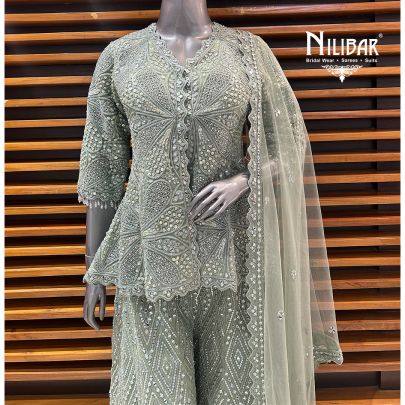 Tea Green Net Palazzo Suit