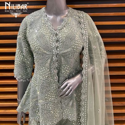 Tea Green Net Palazzo Suit