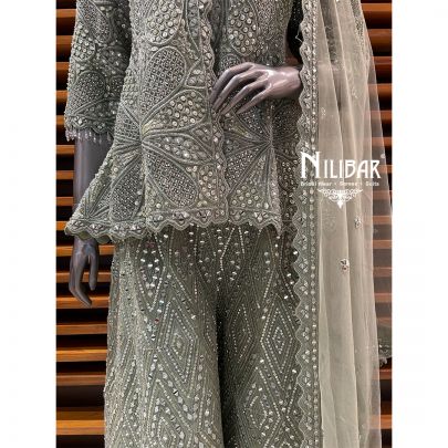 Tea Green Net Palazzo Suit