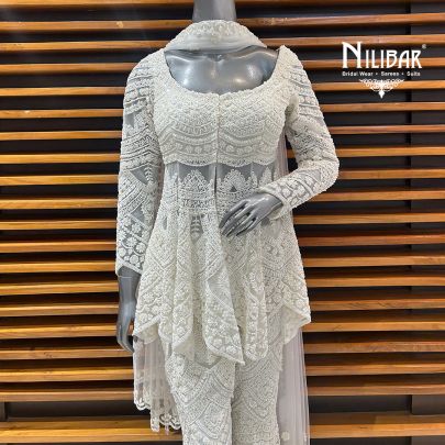 White Net Bell Bottom Suit Set