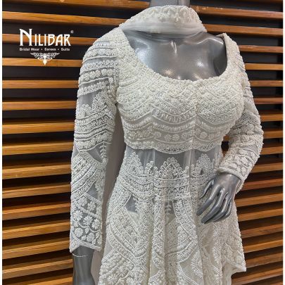 White Net Bell Bottom Suit Set