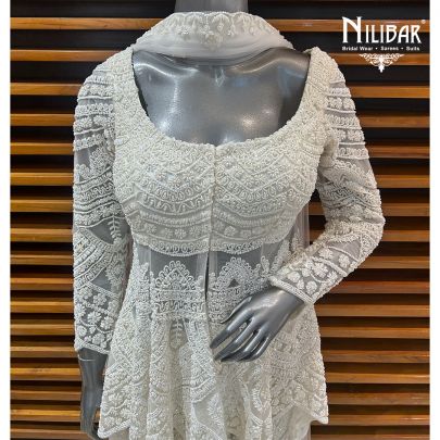 White Net Bell Bottom Suit Set