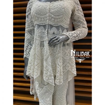 White Net Bell Bottom Suit Set