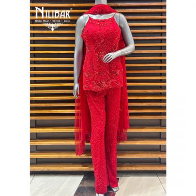 Red Net Palazzo Suit