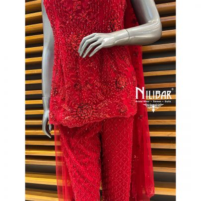 Red Net Palazzo Suit