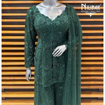 Bottle Green Net Palazzo Suit