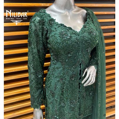 Bottle Green Net Palazzo Suit