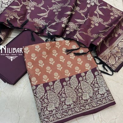 Copper & Wine Banarasi Silk Unstitched Suit