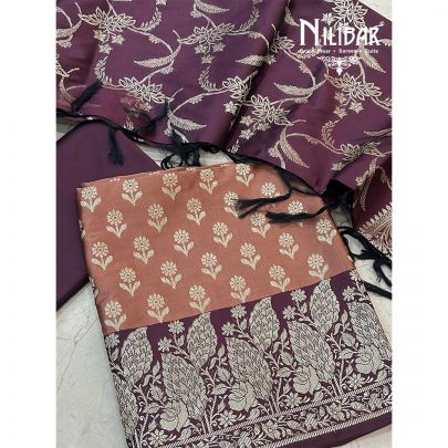 Copper & Wine Banarasi Silk Unstitched Suit