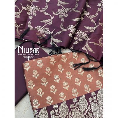 Copper & Wine Banarasi Silk Unstitched Suit