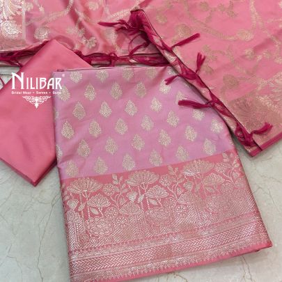 Baby Pink Banarasi Silk Unstitched Suit