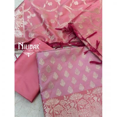Baby Pink Banarasi Silk Unstitched Suit