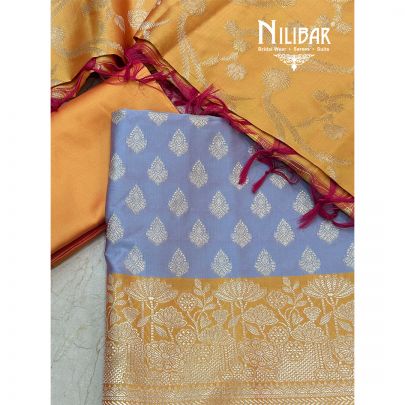 Lavender Banarasi Silk Unstitched Suit