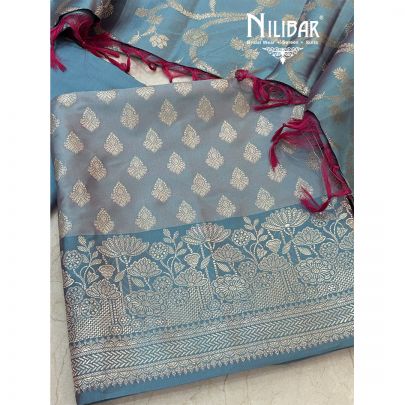 Heather Purple Banarasi Silk Unstitched Suit