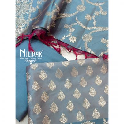 Heather Purple Banarasi Silk Unstitched Suit