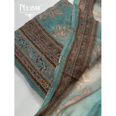 Light Turquoise Crepe Printed Unstitched Suit