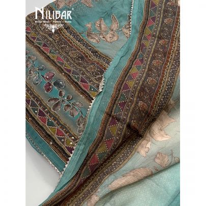 Light Turquoise Crepe Printed Unstitched Suit