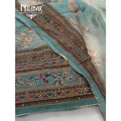 Light Turquoise Crepe Printed Unstitched Suit