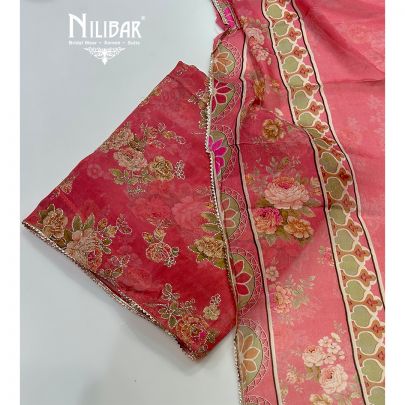 Watermelon Pink Crepe Printed Unstitched Suit