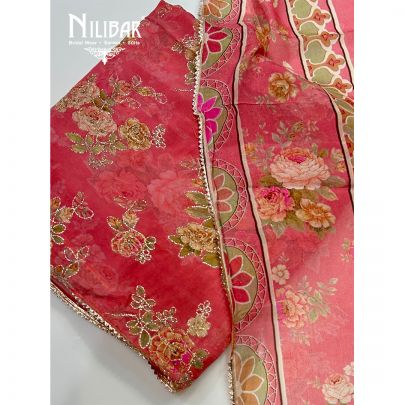 Watermelon Pink Crepe Printed Unstitched Suit