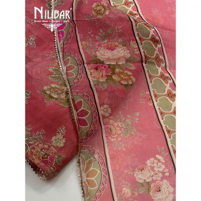 Watermelon Pink Crepe Printed Unstitched Suit