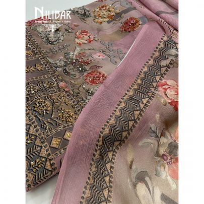 Onion Pink Crepe Printed Unstitched Suit