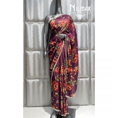 Jam Purple Chiffon Printed Saree