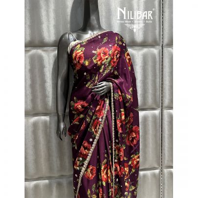 Jam Purple Chiffon Printed Saree