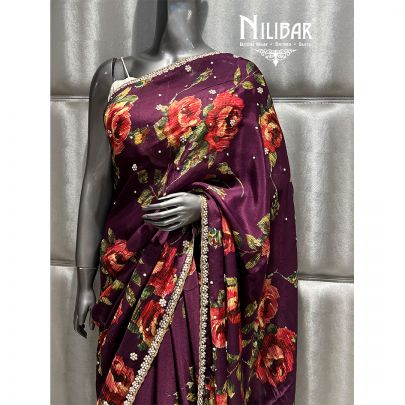 Jam Purple Chiffon Printed Saree