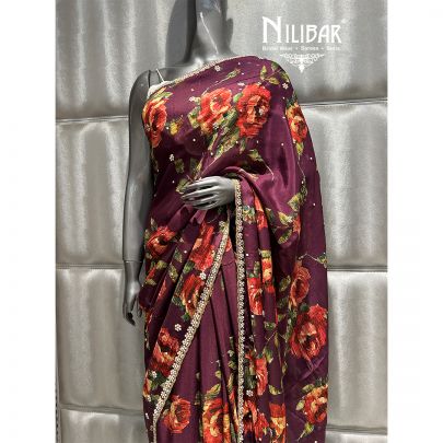 Jam Purple Chiffon Printed Saree