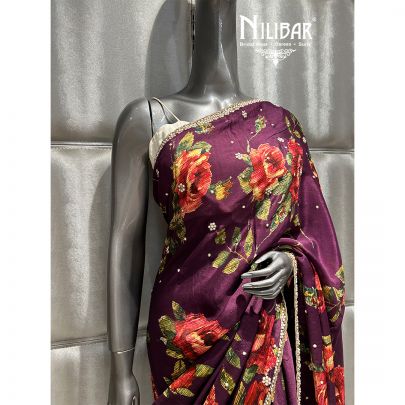 Jam Purple Chiffon Printed Saree