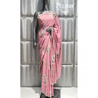 Pink Chiffon Printed Saree