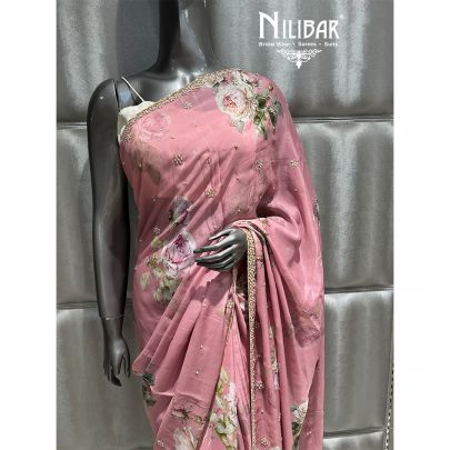Pink Chiffon Printed Saree