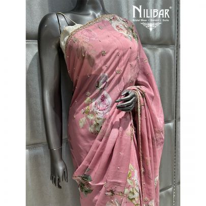 Pink Chiffon Printed Saree