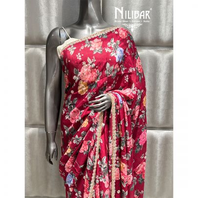 Burgundy Chiffon Printed Saree