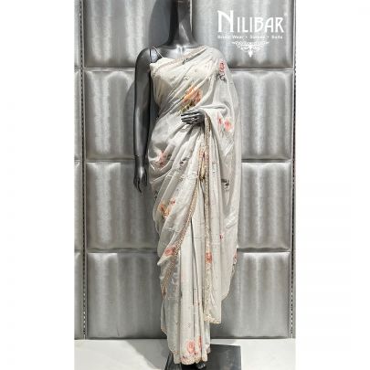 Light Gray Chiffon Printed Saree