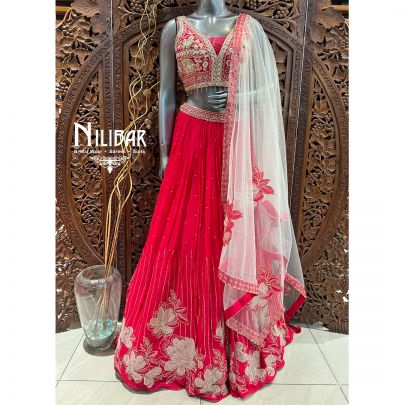 Hot Pink Georgette Lengha Choli