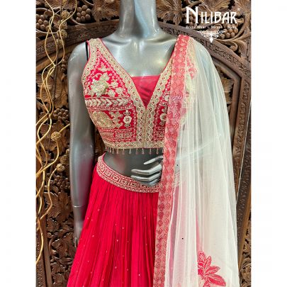 Hot Pink Georgette Lengha Choli