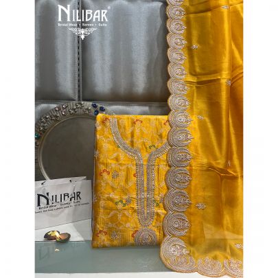 Yellow Silk Unstitched Suit