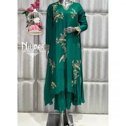 Bottle Green Silk Indo Western Pant Set